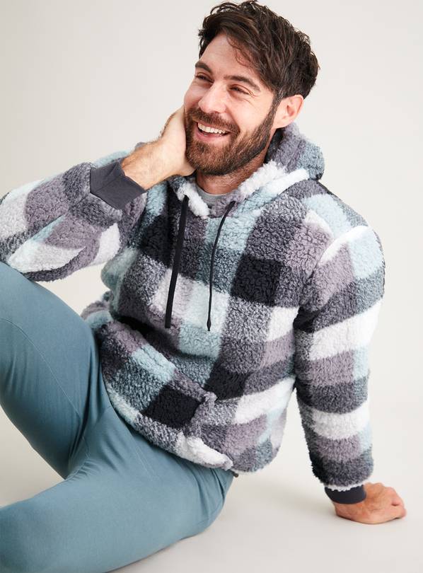 Buy Blue Check Borg Loungewear Hoodie M Loungewear Tu